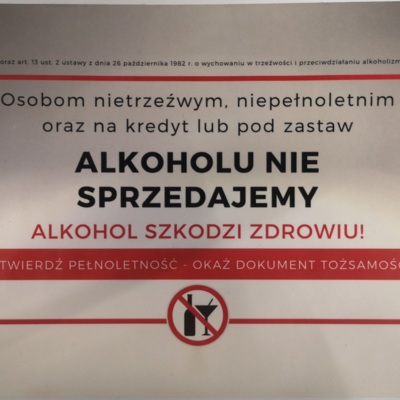 NAKLEJKA INFORMACYJNA SPRZEDAŻ ALKOHOLU