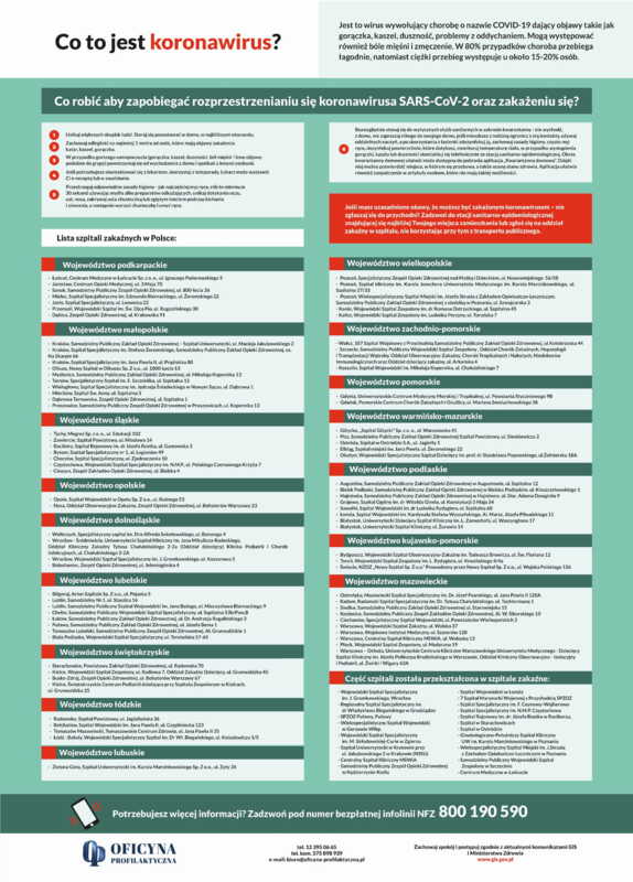 Plakat: ZAPOBIEGAJ PRZECIW KORONAWIRUSOWI