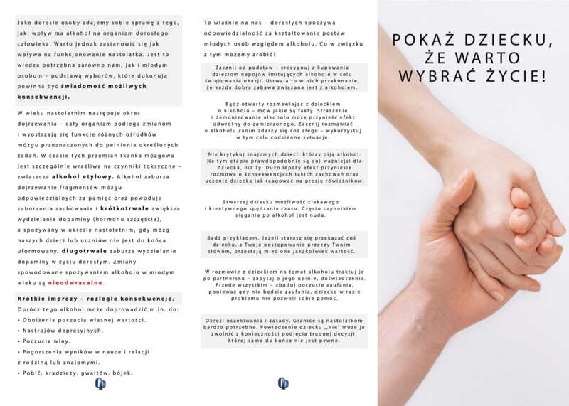 Ulotka: Alkohol Wybierz Życie (Pedagodzy)