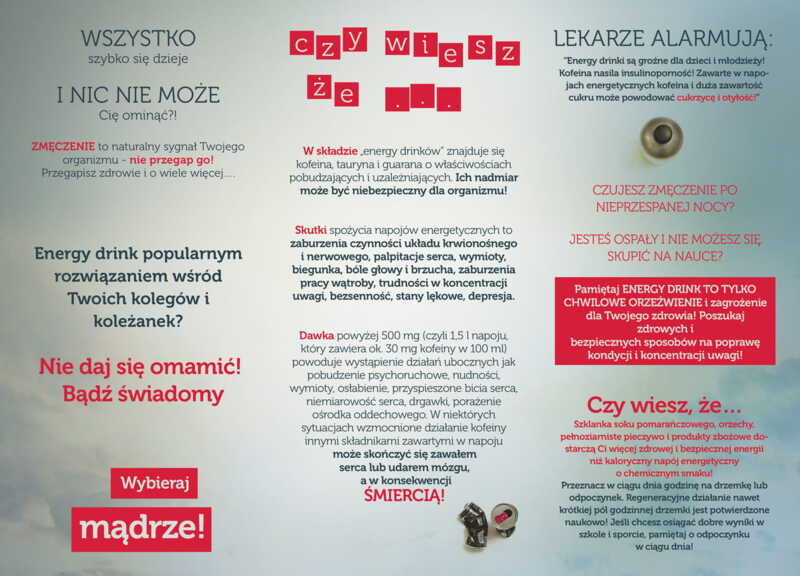 Ulotka: Profilaktyka stosowania energy drinków