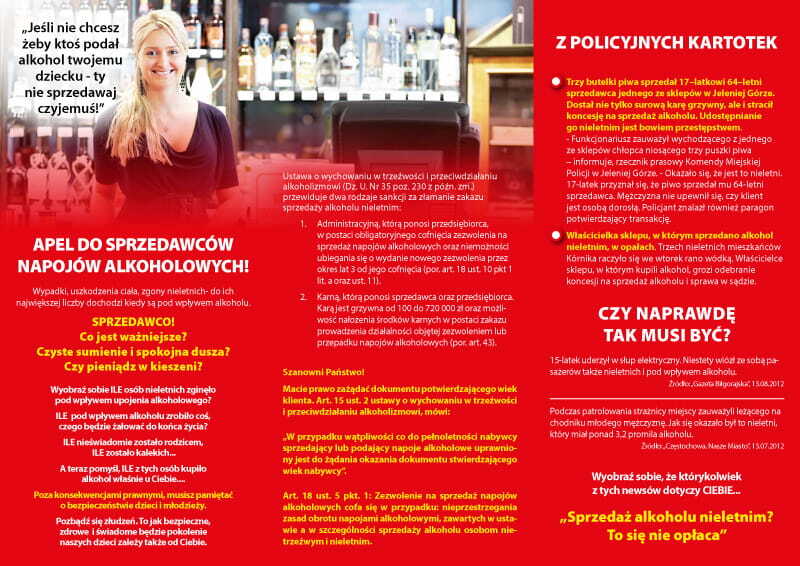 Ulotka: Profilaktyka niezgodnej z prawem sprzedaży napojów alkoholowych