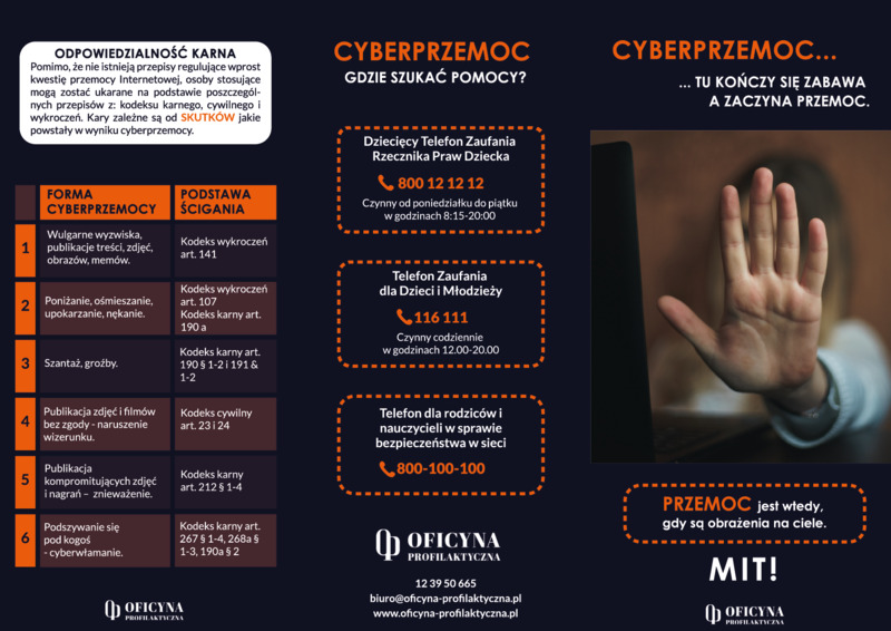 Ulotka: Cyberprzemoc tu kończy się zabawa (Pedagodzy)