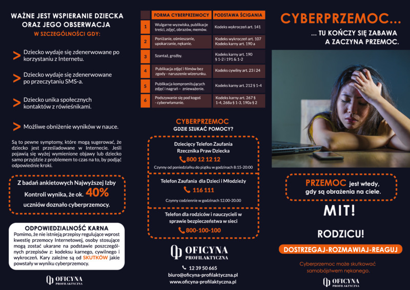 Ulotka: Cyberprzemoc tu kończy się zabawa (Rodzice)