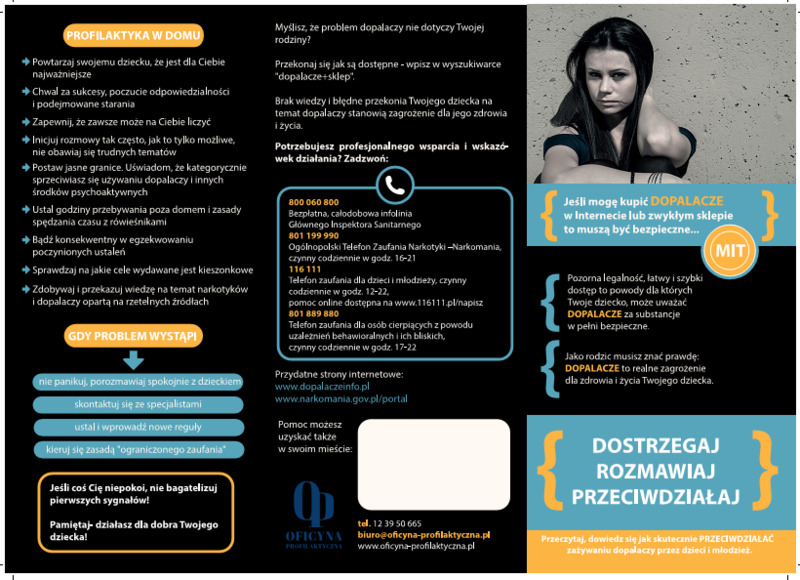 Ulotka: Dopalacze...Dostrzegaj - Rozmawiaj - Przeciwdziałaj (Rodzice)