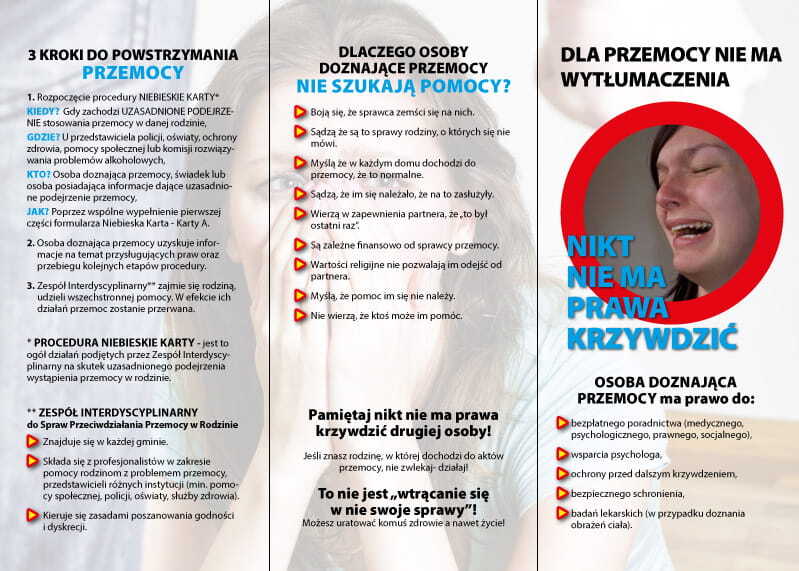 Ulotka: Profilaktyka przemocy w rodzinie, promocja realizacji procedury „Niebieskie Karty”
